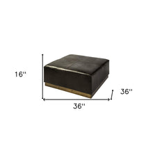 Black Leather Ottoman With Metal Base