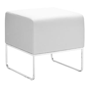 18" White Faux Leather And Silver Ottoman