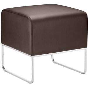 18" Expresso Brown Faux Leather With Chrome Ottoman
