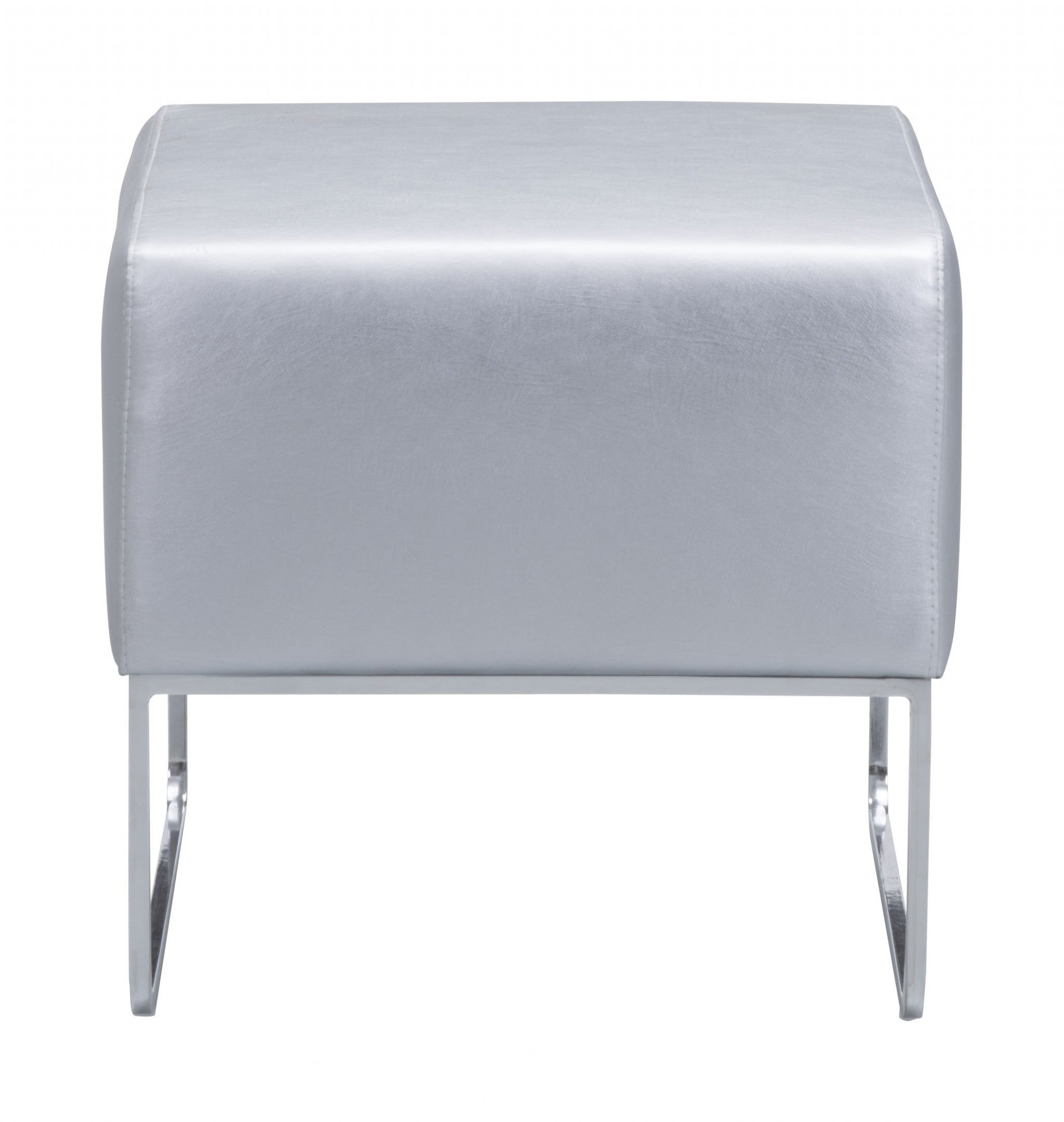 18" Silver Faux Leather Ottoman