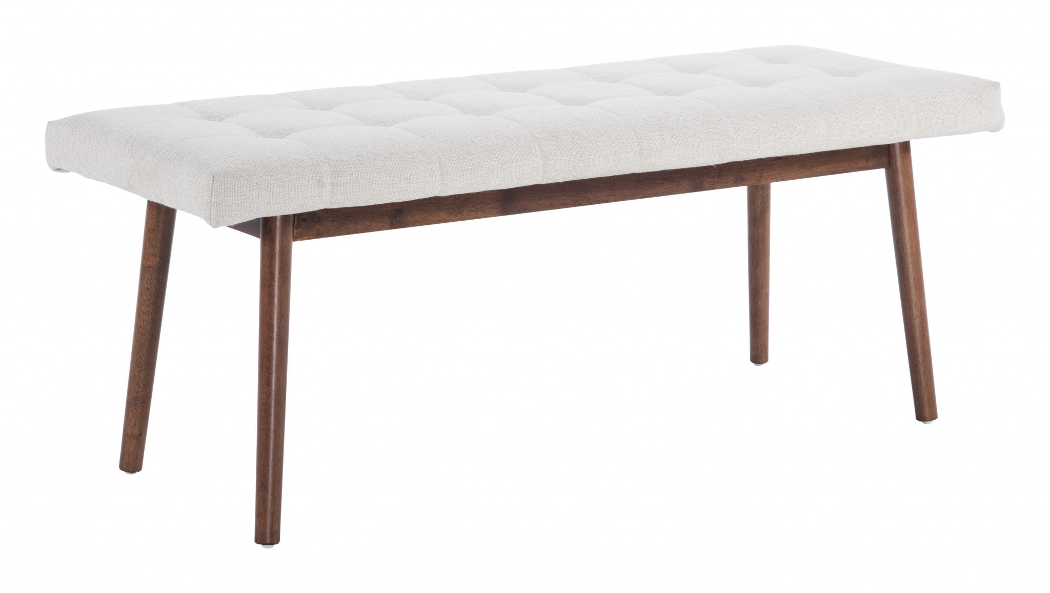 49" Beige 100% Linen And Dark Brown Tufted Ottoman