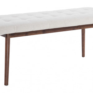 49" Beige 100% Linen And Dark Brown Tufted Ottoman