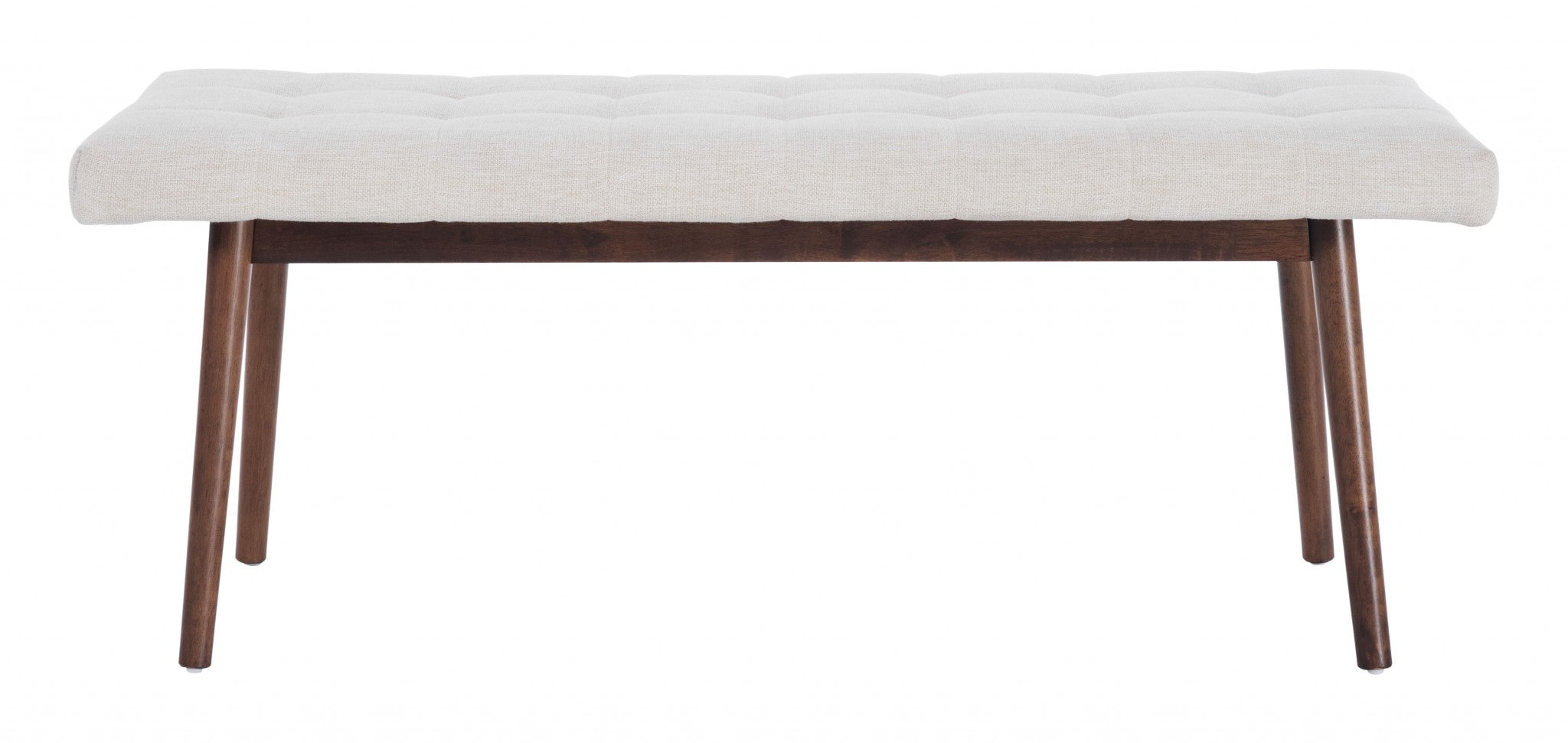 49" Beige 100% Linen And Dark Brown Tufted Ottoman