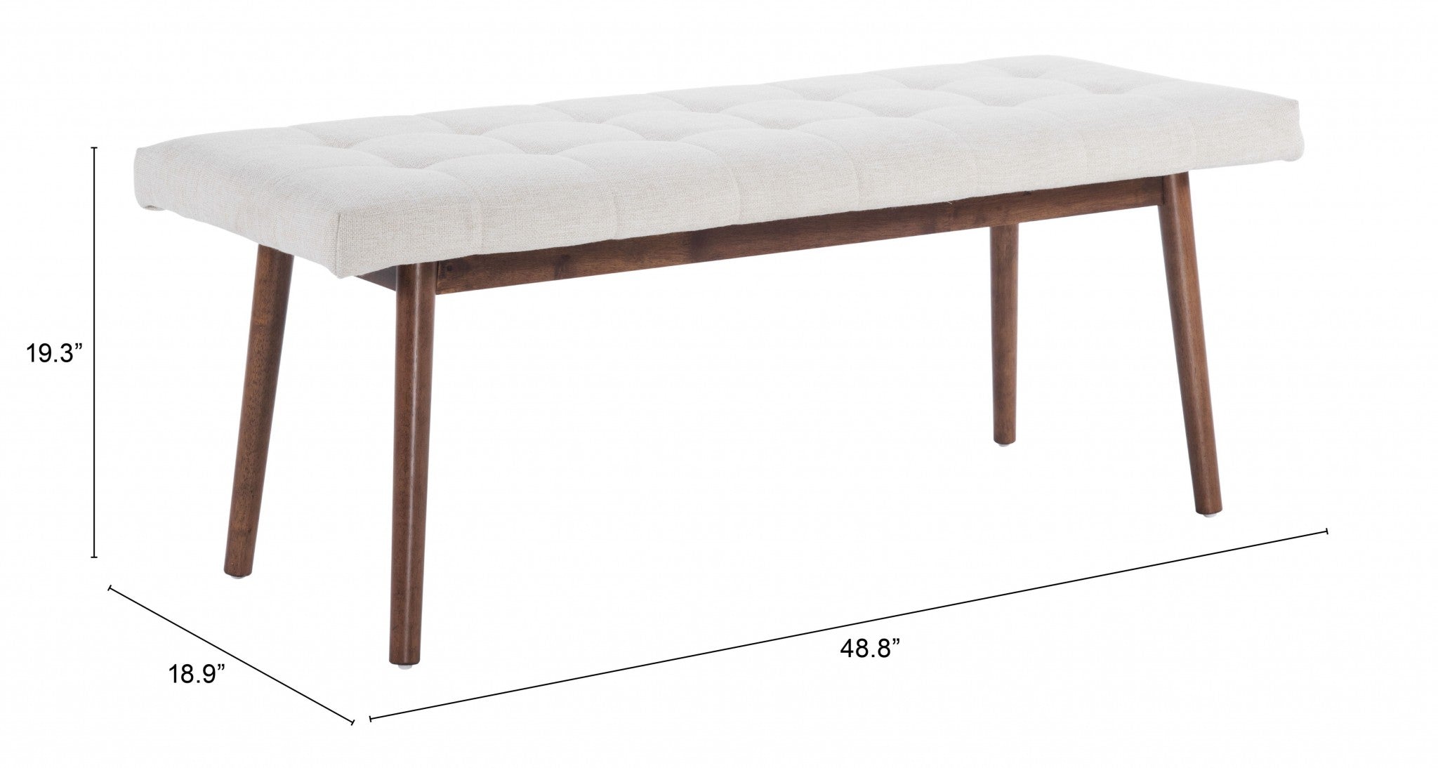 49" Beige 100% Linen And Dark Brown Tufted Ottoman