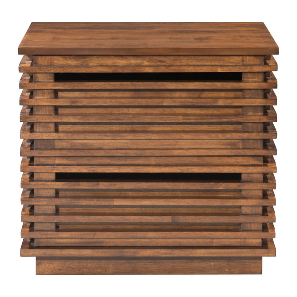 Walnut Solid Wood Modern Slat Design End Table with Drawers 22"