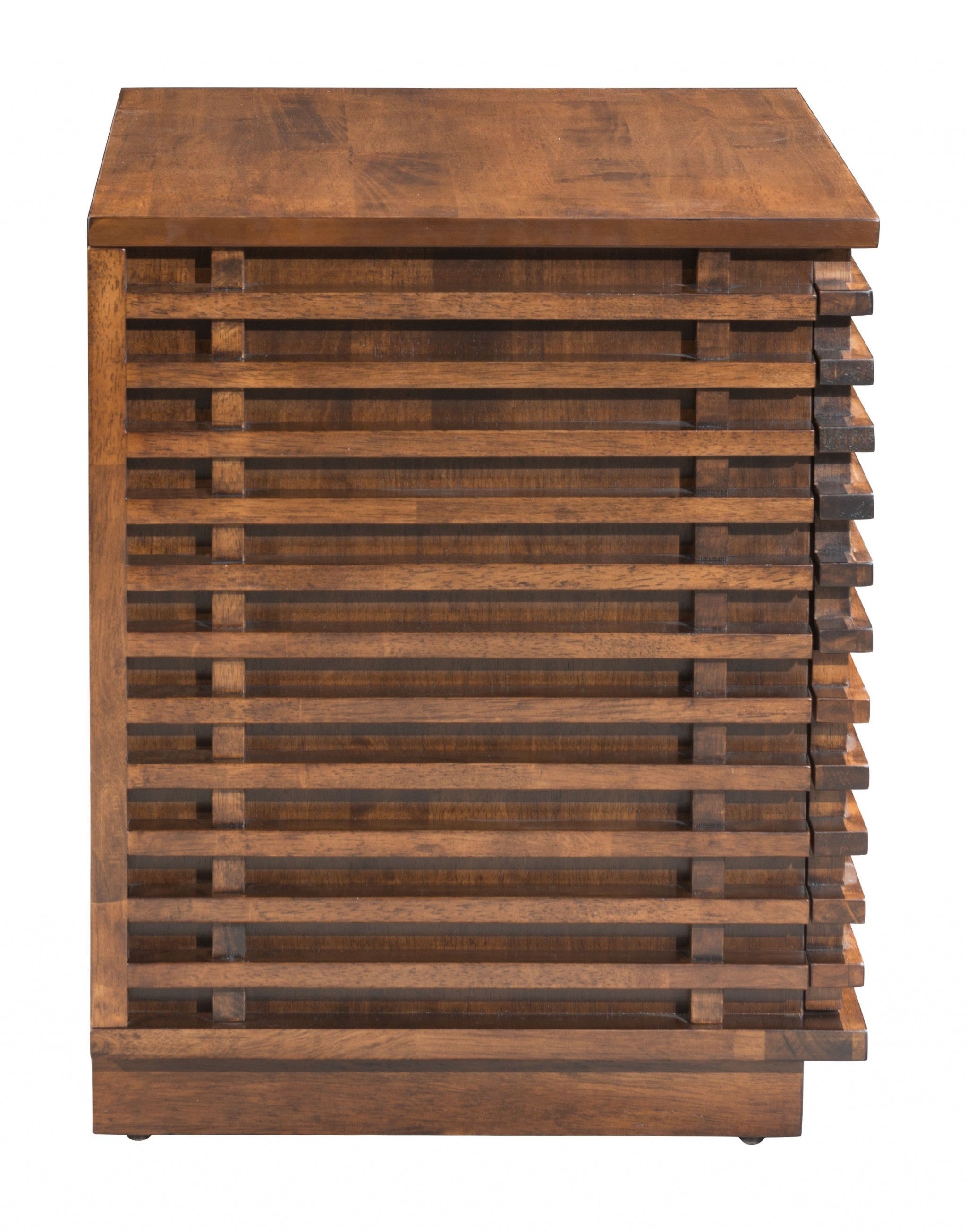 Walnut Solid Wood Modern Slat Design End Table with Drawers 22"