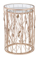 Conjunto de dos mesas auxiliares de vidrio y oro hoja