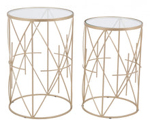 Set of Two Geometric Gold and Glass Side Tables