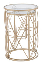 Set of Two Geometric Gold and Glass Side Tables