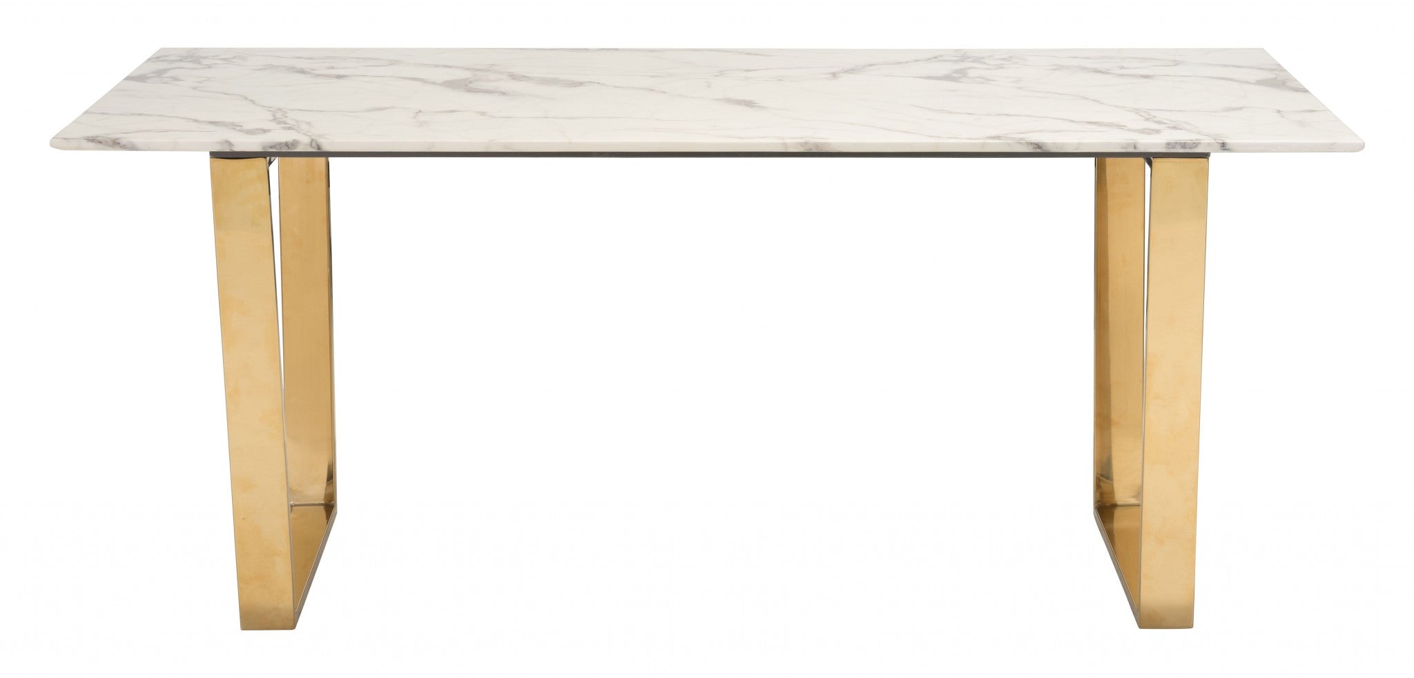 Designer's Choice White Faux Marble and Gold Dining Table