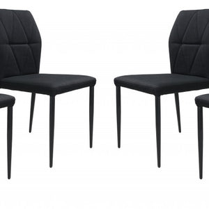 Set Of 4 Black Solid Back Dining Chairs