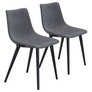Set of Two Steel Gray and Black Slight Scoop Dining Chairs