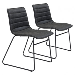 Set of Two Mod Black Vintage Look Faux Leather Dining Chairs