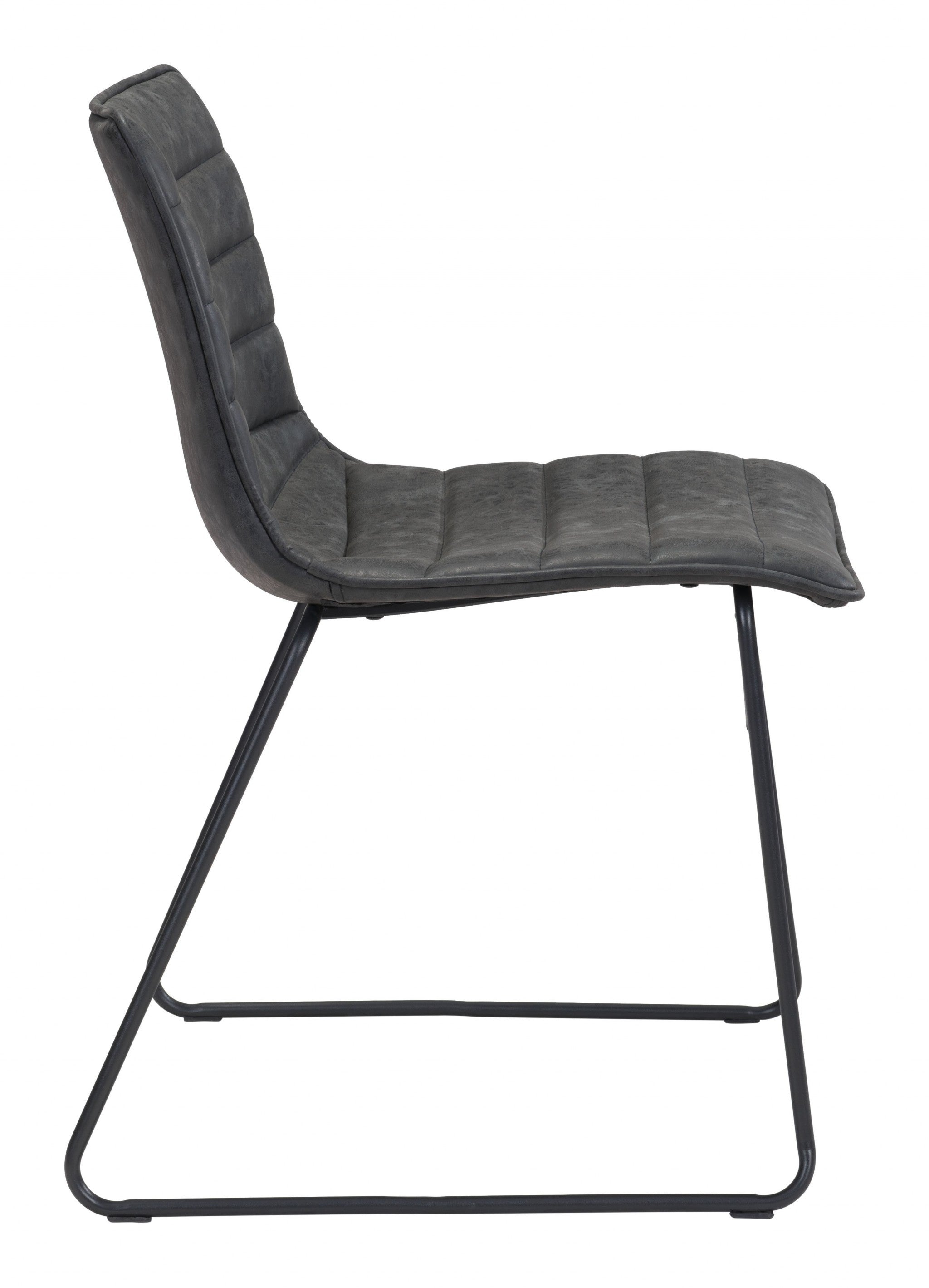 Set of Two Mod Black Vintage Look Faux Leather Dining Chairs