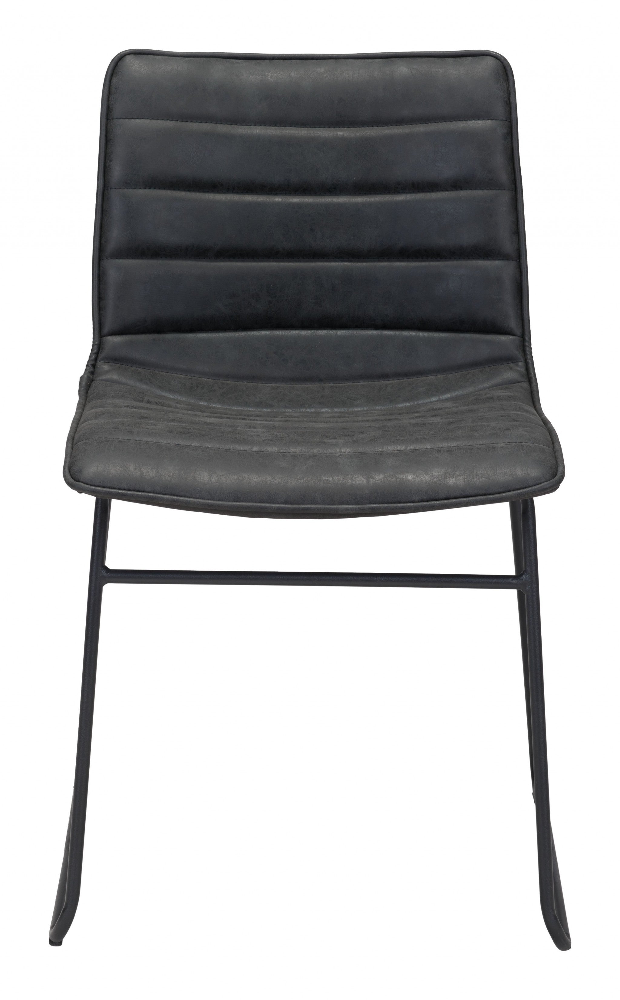 Set of Two Mod Black Vintage Look Faux Leather Dining Chairs