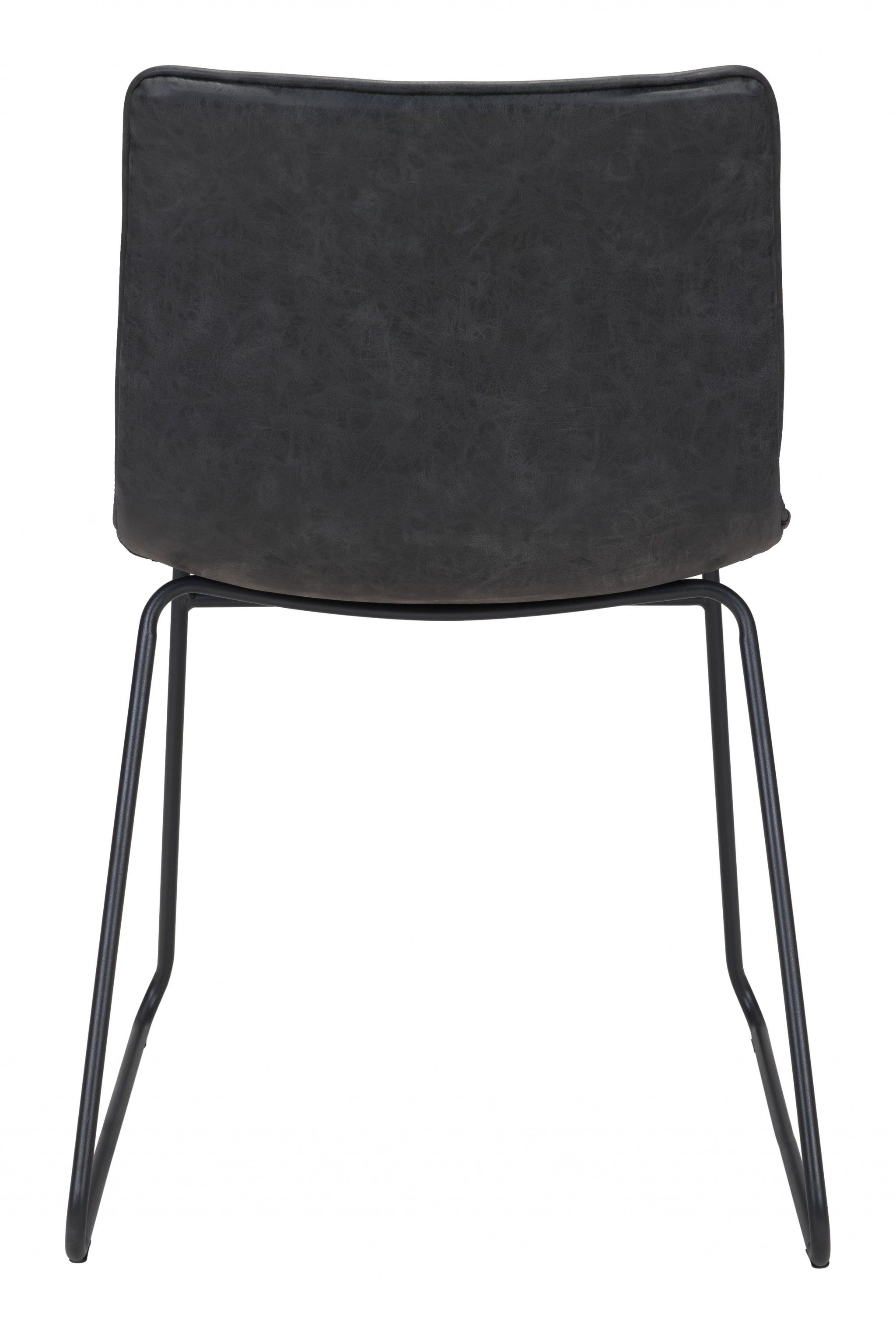 Set of Two Mod Black Vintage Look Faux Leather Dining Chairs