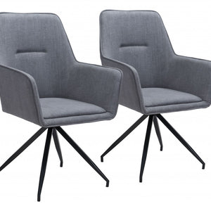Set Of Two Black Gray Fabric Wingback Dining Chairs