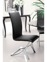 Set of Two Contempo Slim Black Faux Leather and Stainless Dining Chairs