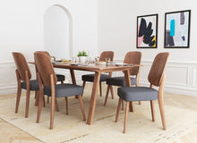 Set of Two Walnut and Dark Gray Modern Retro Dining Chairs