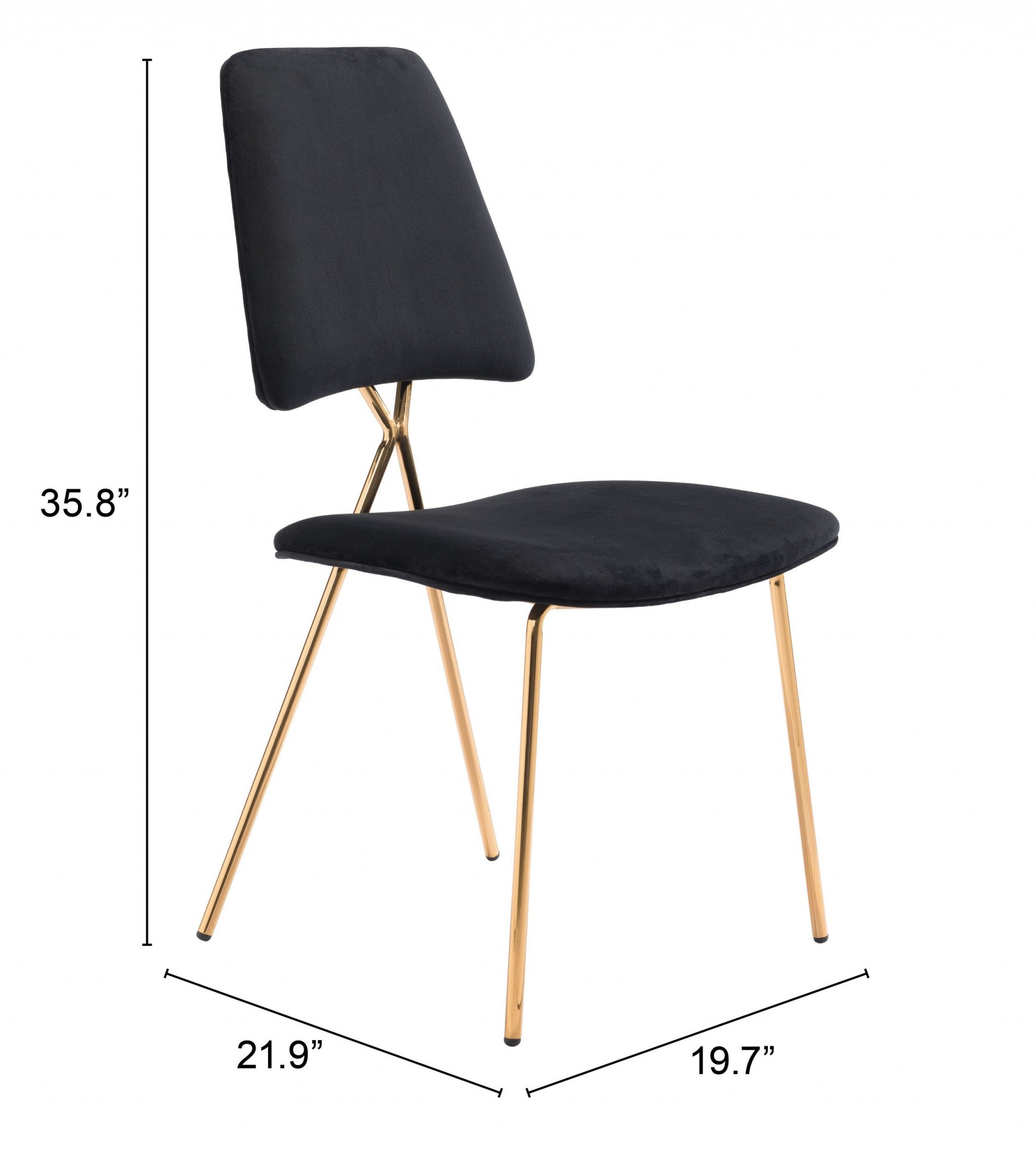Set of Two Black and Gold Modern X Dining Chairs