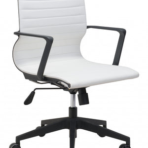 White Faux Leather Seat Swivel Adjustable Task Chair Metal Back Steel Frame