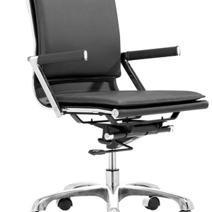 Set Of Two Black Faux Leather Seat Swivel Adjustable Executive Chair Metal Back Steel Frame