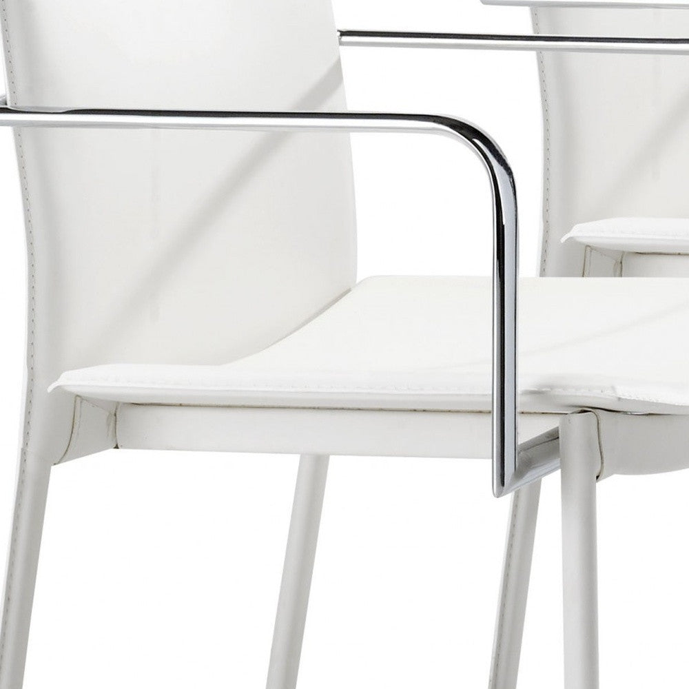 White Faux Leather Seat Adjustable Conference Chair Metal Back Steel Frame