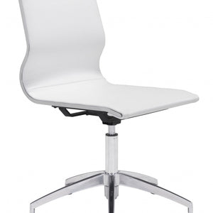 White Faux Leather Seat Swivel Adjustable Conference Chair Metal Back Steel Frame