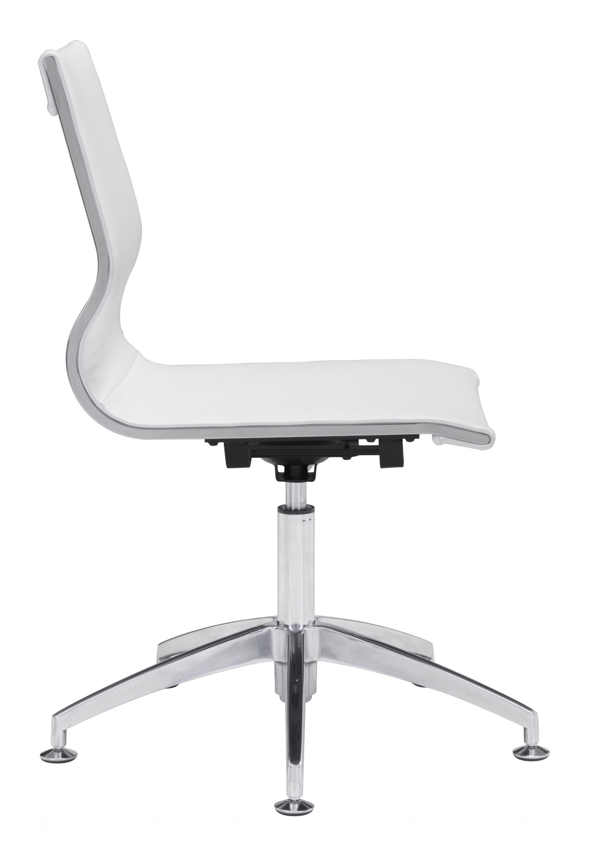 White Faux Leather Seat Swivel Adjustable Conference Chair Metal Back Steel Frame