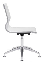 White Faux Leather Seat Swivel Adjustable Conference Chair Metal Back Steel Frame