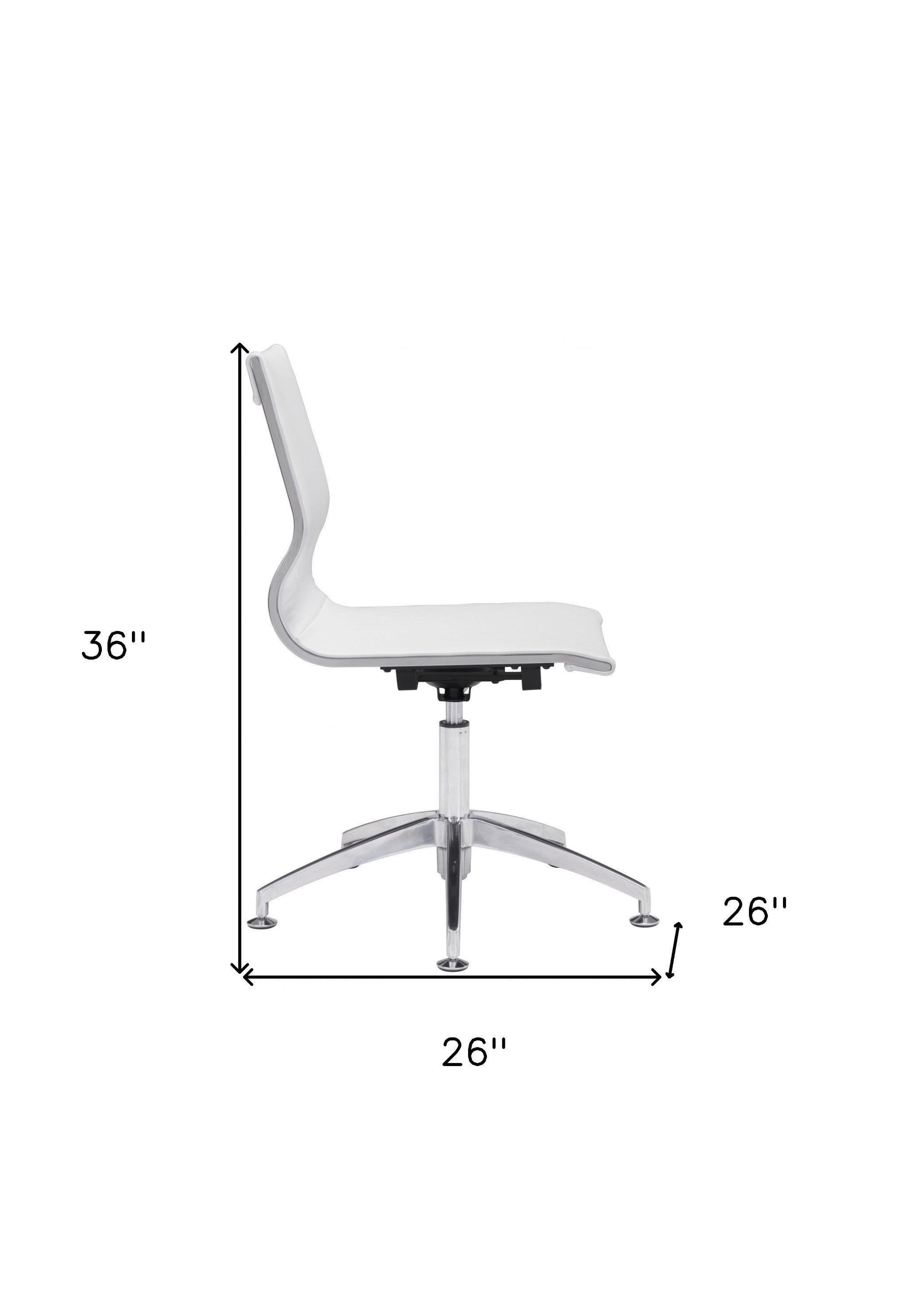 White Faux Leather Seat Swivel Adjustable Conference Chair Metal Back Steel Frame