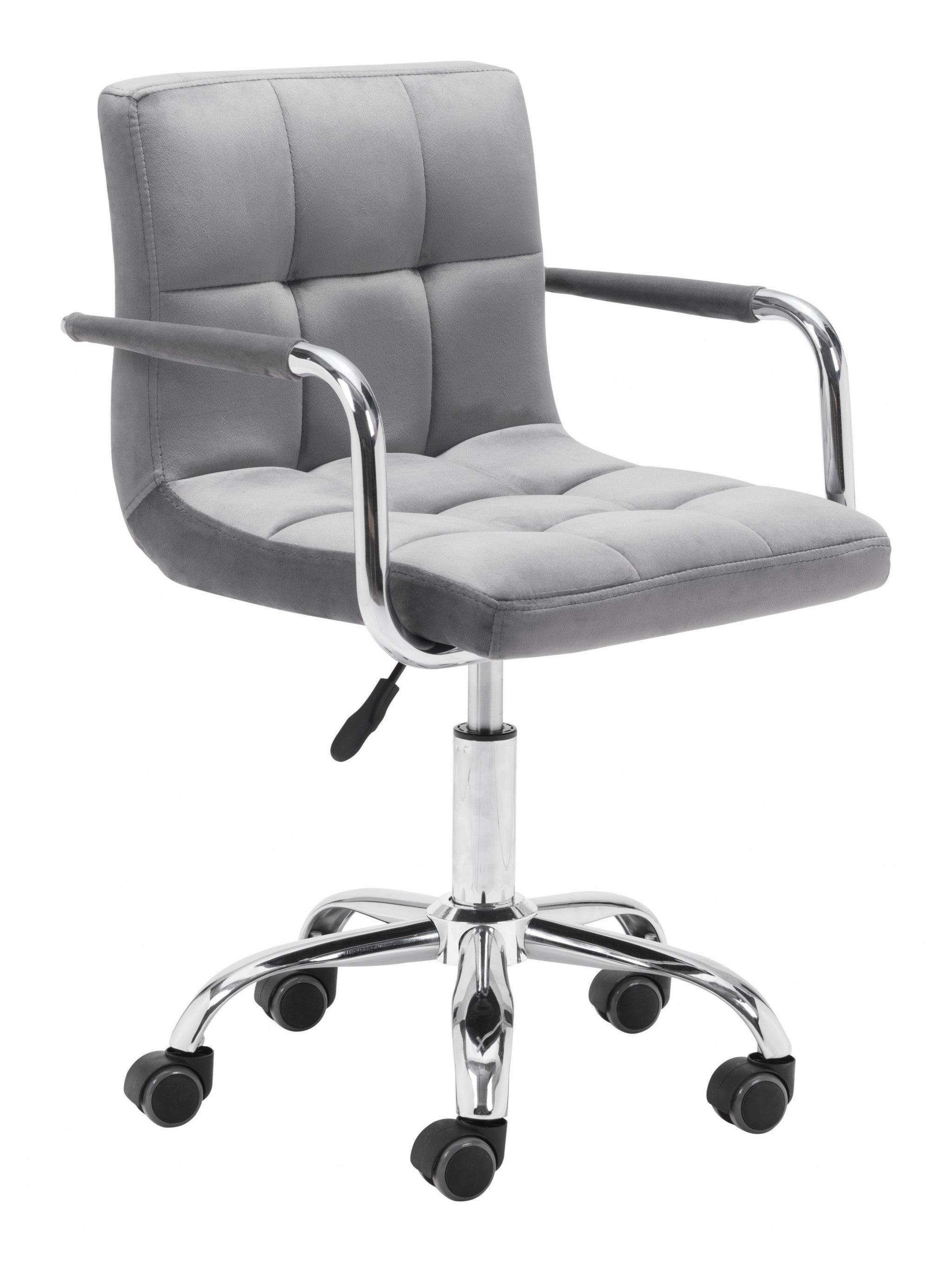 Gray Velvet Tufted Seat Swivel Adjustable Task Chair Metal Back Steel Frame