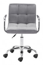 Gray Velvet Tufted Seat Swivel Adjustable Task Chair Metal Back Steel Frame