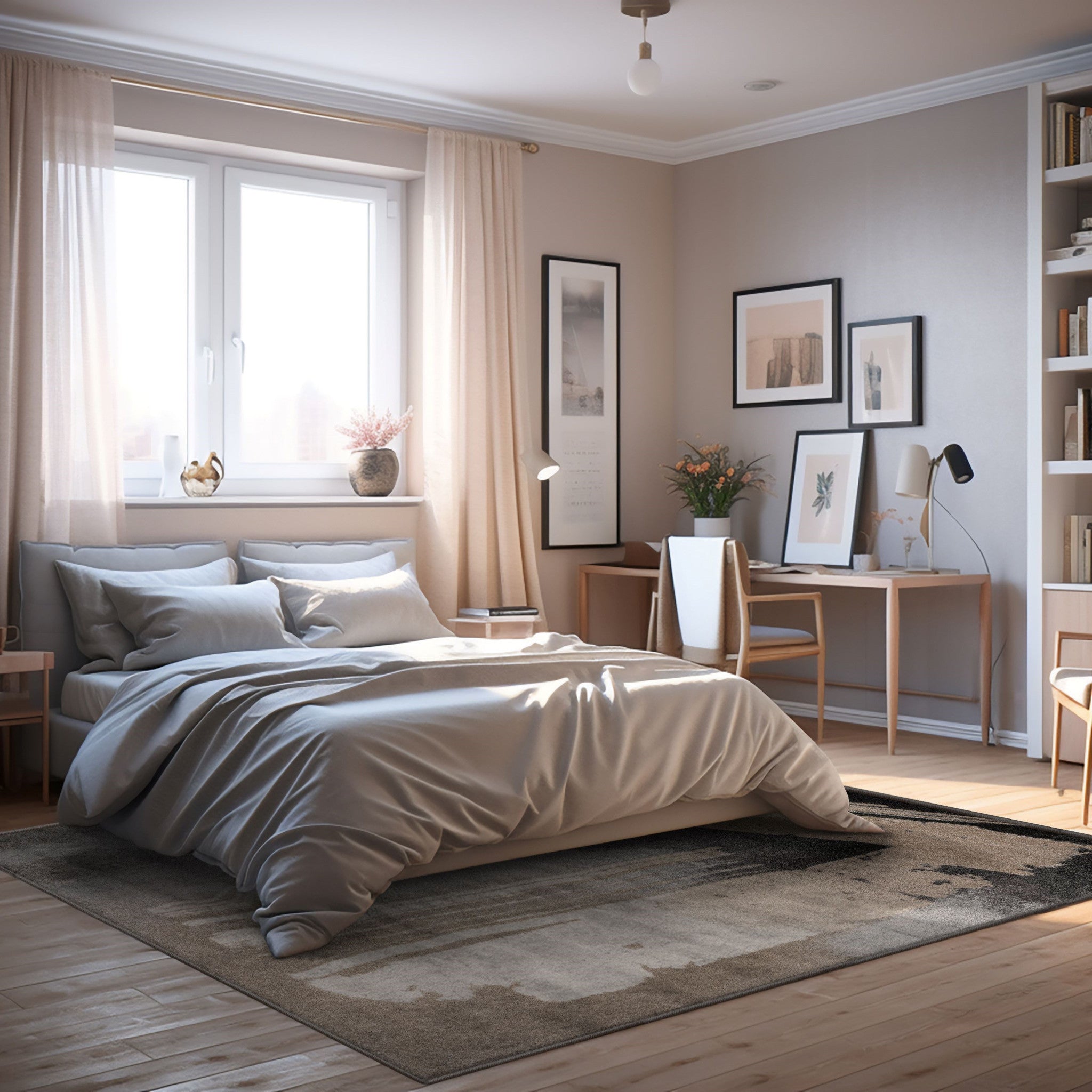 Gray and Tan Abstract Stroke Area Rug - 4’ x 6’