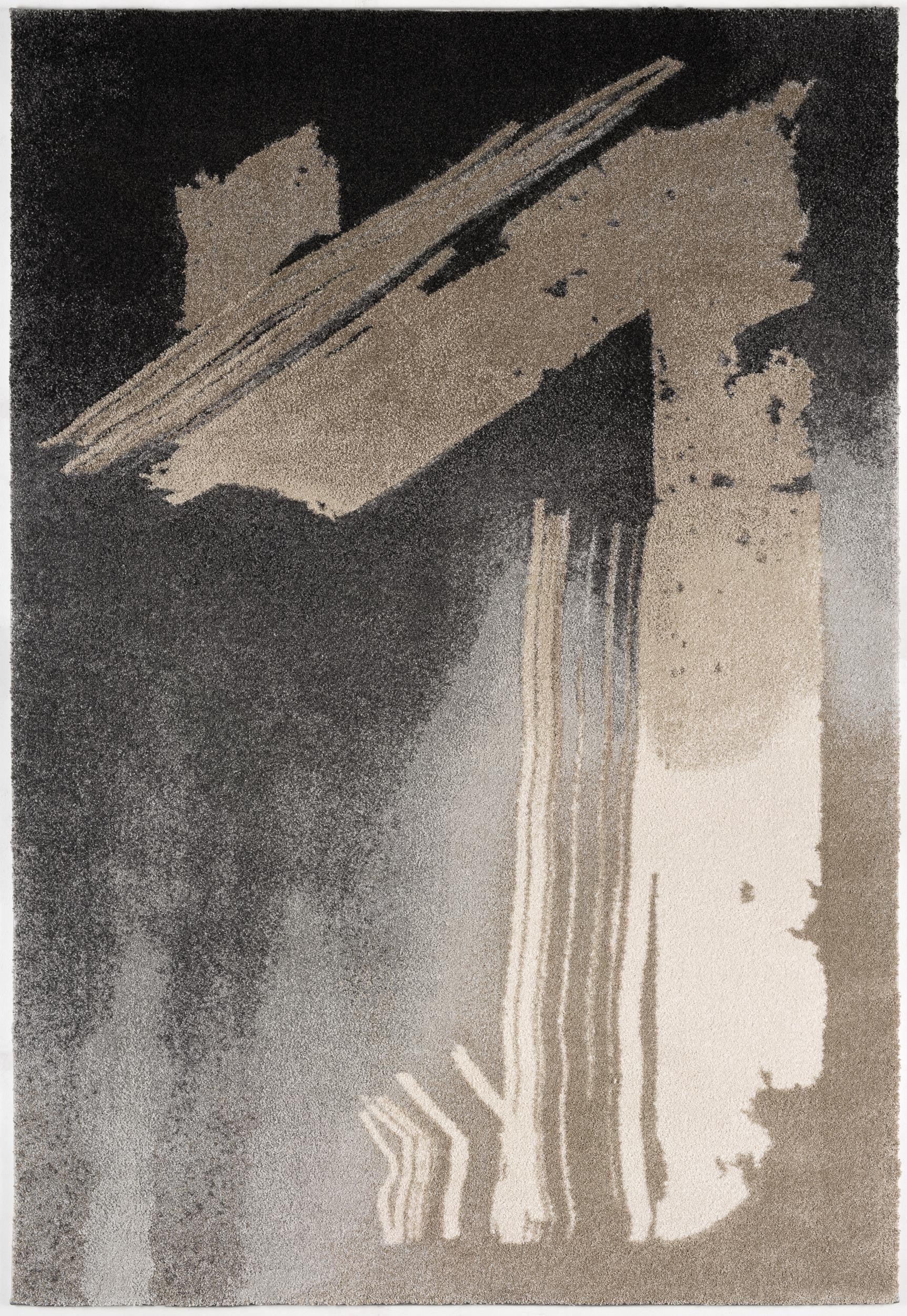 Gray and Tan Abstract Stroke Area Rug - 4’ x 6’
