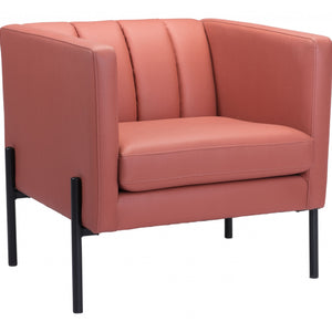 Terra Cotta and Black Modern Cube Faux Leather Accent Chair