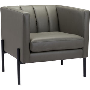 Dark Khaki Green and Black Modern Cube Faux Leather Accent Chair