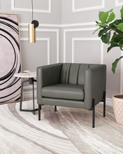 Dark Khaki Green and Black Modern Cube Faux Leather Accent Chair