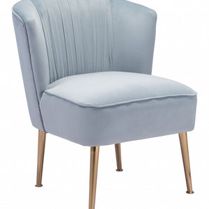 26" Blue Velvet And Gold Side Chair
