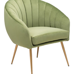 Mossy Green and Gold Curve Vertical Channel Accent Club Chair