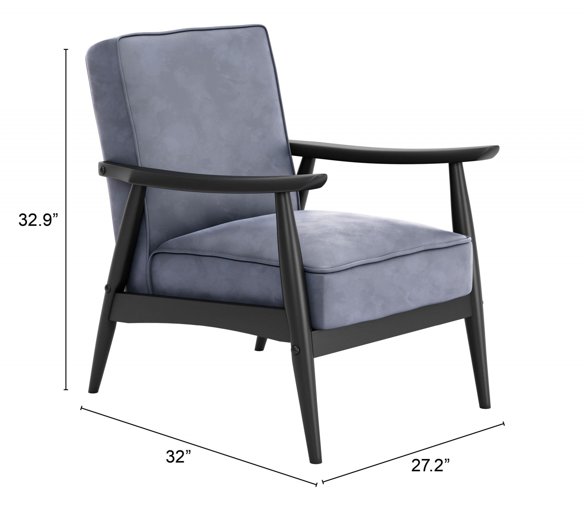 Gray Velvet And Black Arm Chair 32"