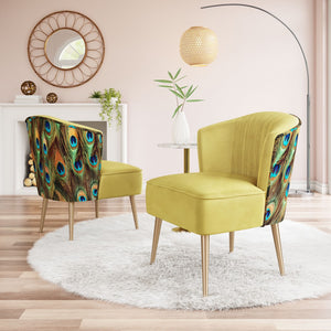 Gold Velvet Peacock Print Side Chair 26"