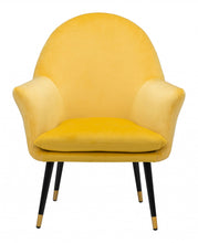 Golden Yellow Comfy Curvy Velvet and Black Accent Chair