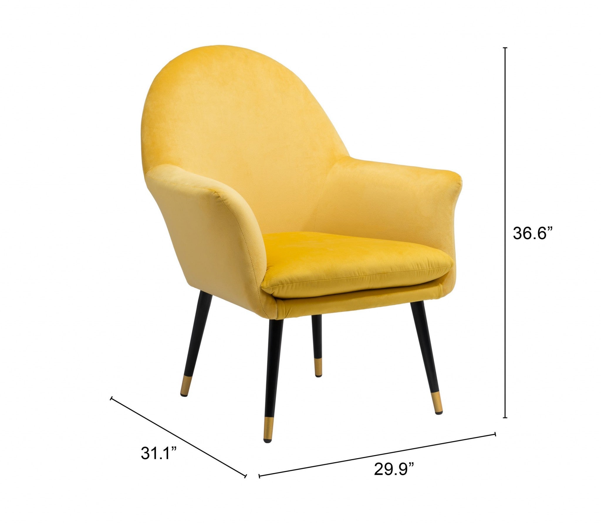 Golden Yellow Comfy Curvy Velvet and Black Accent Chair