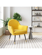 Golden Yellow Comfy Curvy Velvet and Black Accent Chair