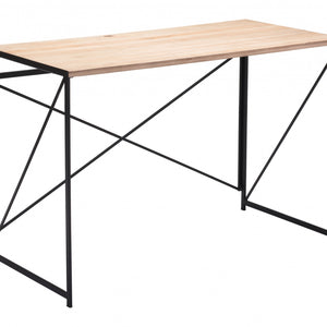 Light Natural Wood and Black Table Desk