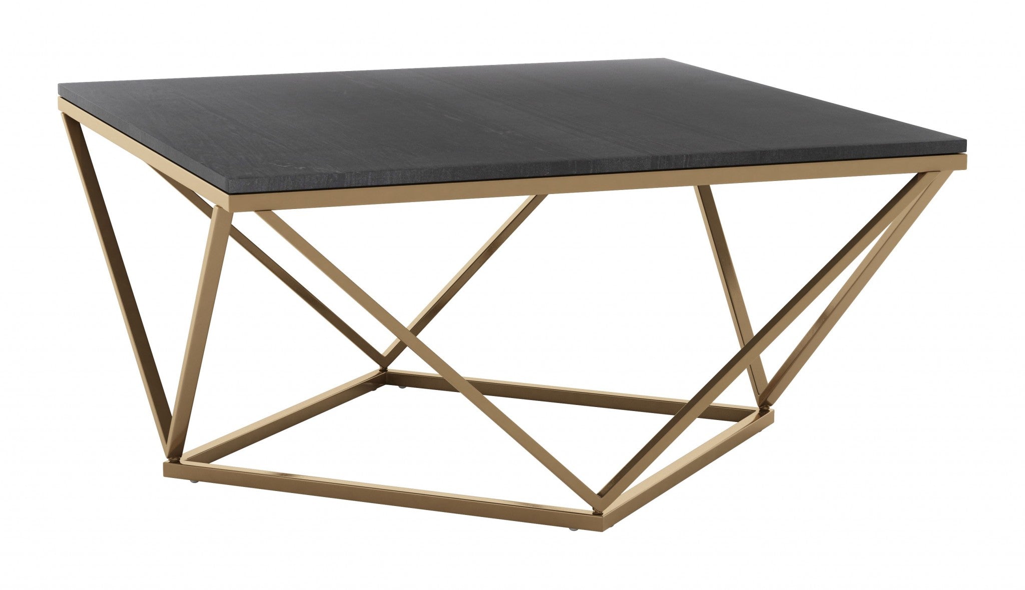 34" Gold And Black Marble Coffee Table