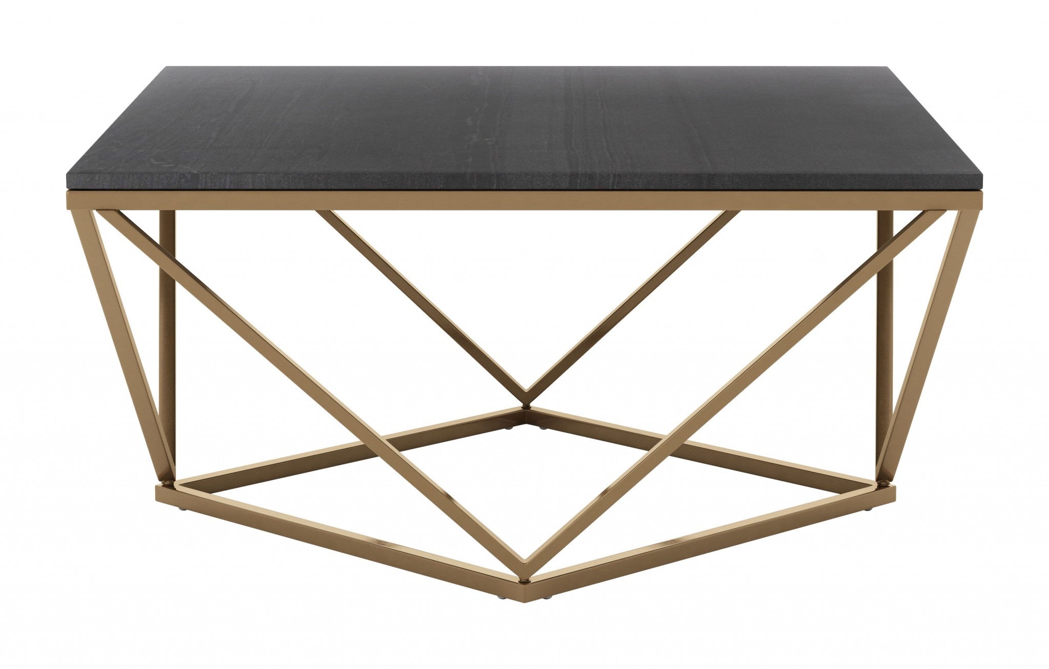 34" Gold And Black Marble Coffee Table