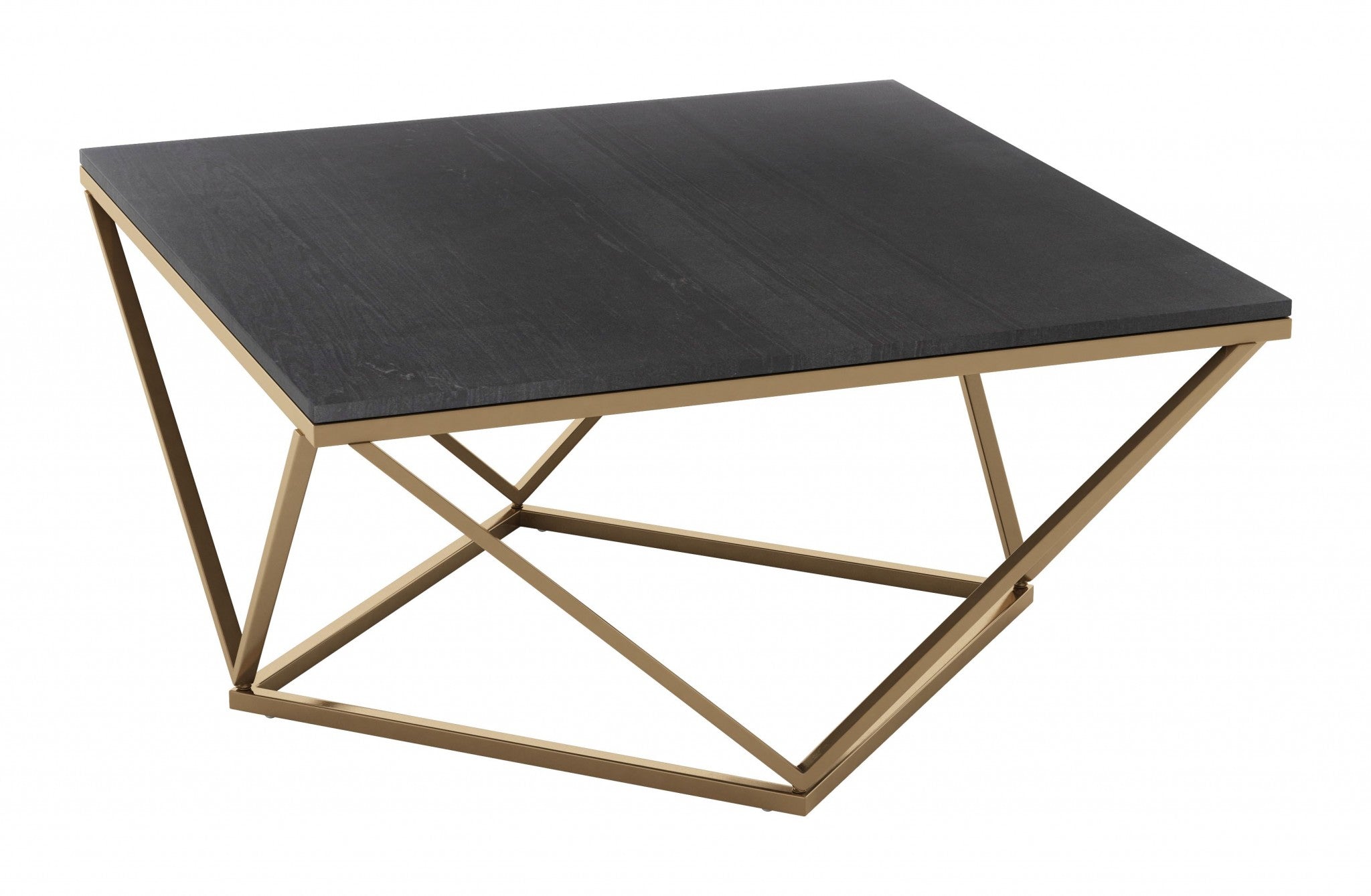 34" Gold And Black Marble Coffee Table