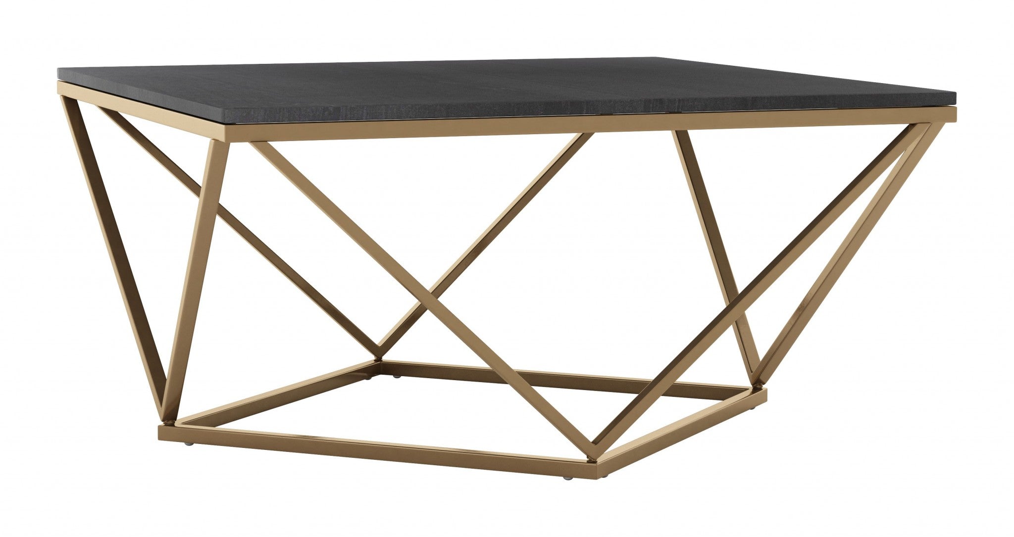 34" Gold And Black Marble Coffee Table